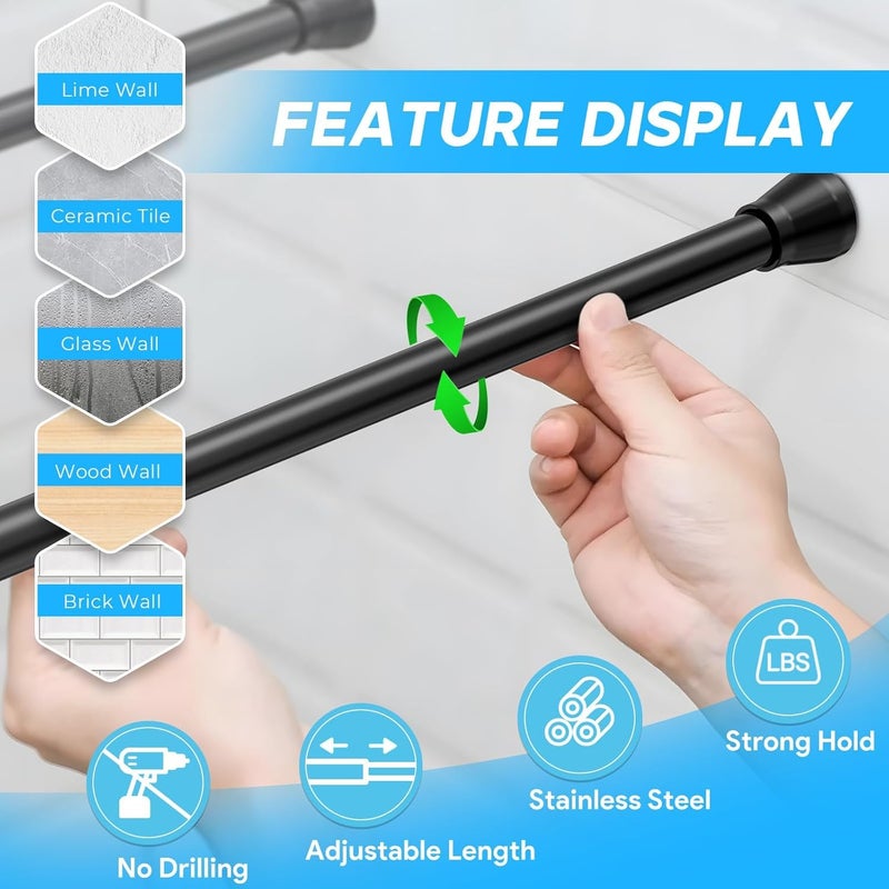 ZipGlo Tension Rod 16 to 26 Inch Adjustable Curtain Rod No Drilling Black Tension Curtain Rod Spring Tension Curtain Rod for Bookshelf Diy Projects Kitchen Cupboard Bathroom Wardrobe 2PCS - Image 5